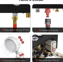 Camplux Chauffe-Eau Gaz-BW158BC Chauffe-eau instantané au propane/butane 6 l/min 30/37 mbar avec housse contre la pluie