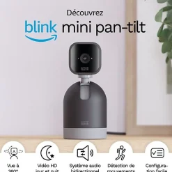 Blink! Caméra De Surveillance-Caméra Blink Mini Pan Tilt 1080p Noir rotative vision nocturne audio bidirectionnel