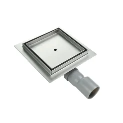 Saniverre Caniveau de douche à carreler carré CIREA 20 x 20 cm, siphon anti-odeurs, drainage 36l/min, hauteur réglable