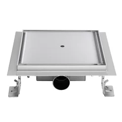 Saniverre Caniveau de douche à carreler carré CIREA 20 x 20 cm, siphon anti-odeurs, drainage 36l/min, hauteur réglable