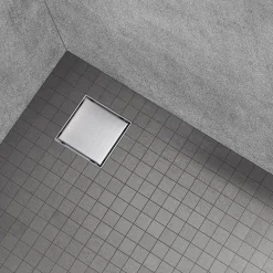 Saniverre Caniveau de douche carré inox CARA 20 x 20 cm avec siphon anti-odeurs, drainage 36l/min, hauteur réglable