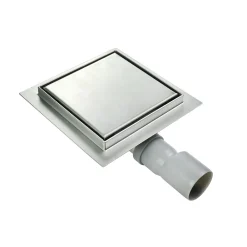 Saniverre Caniveau de douche carré inox CARA 20 x 20 cm avec siphon anti-odeurs, drainage 36l/min, hauteur réglable
