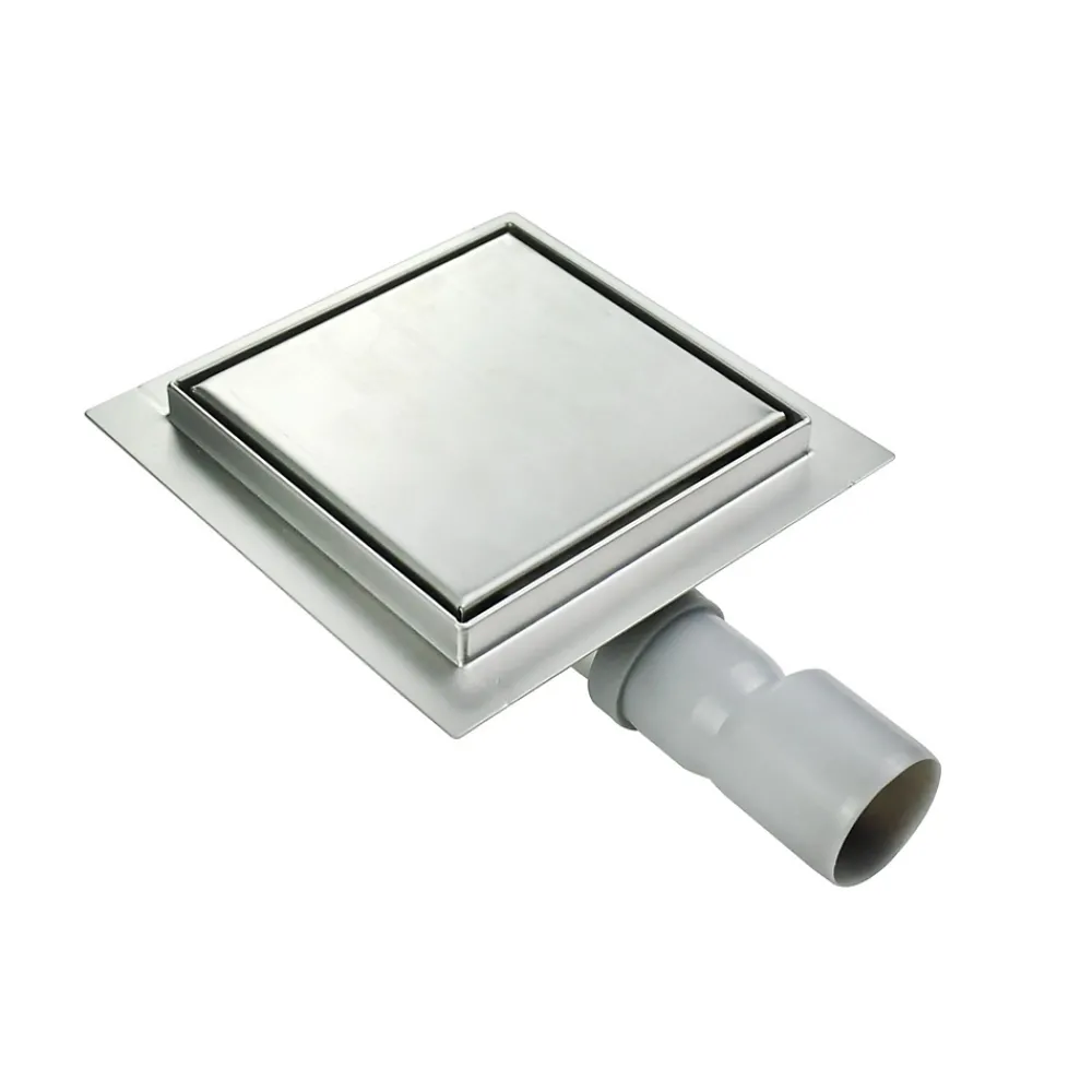 Saniverre Caniveau de douche carré inox CARA 20 x 20 cm avec siphon anti-odeurs, drainage 36l/min, hauteur réglable