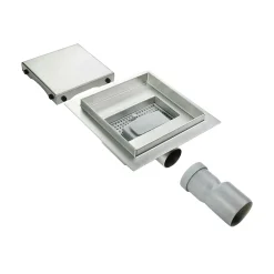 Saniverre Caniveau de douche carré inox CARA 25 x 25 cm avec siphon anti-odeurs, drainage 36l/min, hauteur réglable