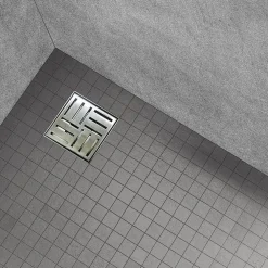 Saniverre Evacuation De Douche-Caniveau de douche carré motif quadrillé DOMEO 12 x 12 cm siphon anti-odeurs, drainage 36l/min, h. réglable