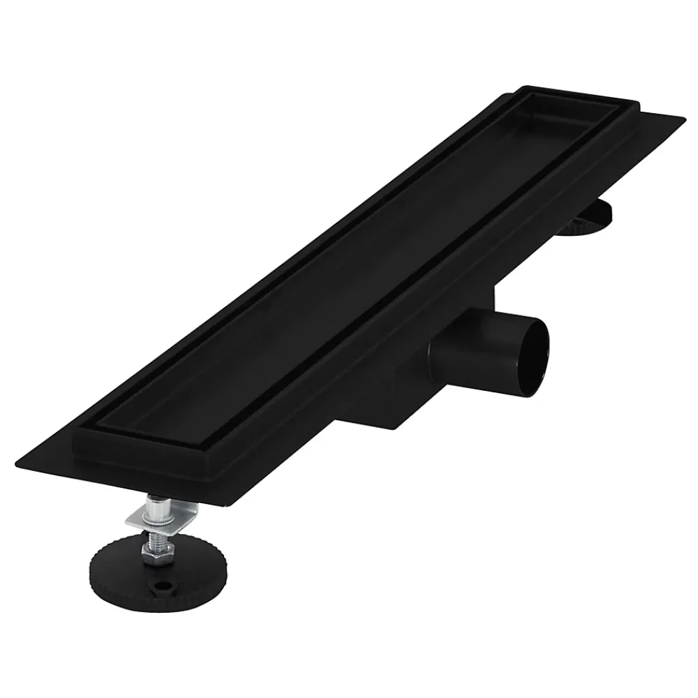 Luxebath Evacuation De Douche-Caniveau de Douche 50 cm 2en1 à Carreler, Noir, Acier Inoxydable