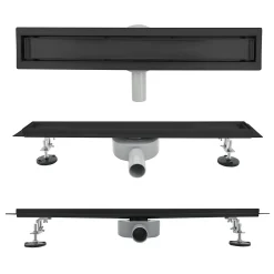 Saniverre Evacuation De Douche-Caniveau de douche 2en1 VINY L.50 cm, réversible à carreler ou inox noir + siphon 360, drainage 36l/min -
