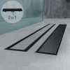 Saniverre Evacuation De Douche-Caniveau de douche 2en1 VINY L.80 cm, réversible à carreler ou inox noir + siphon 360, drainage 36l/min -