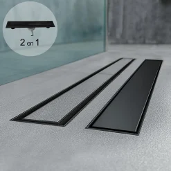 Saniverre Evacuation De Douche-Caniveau de douche 2en1 VINY L.80 cm, réversible à carreler ou inox noir + siphon 360, drainage 36l/min -