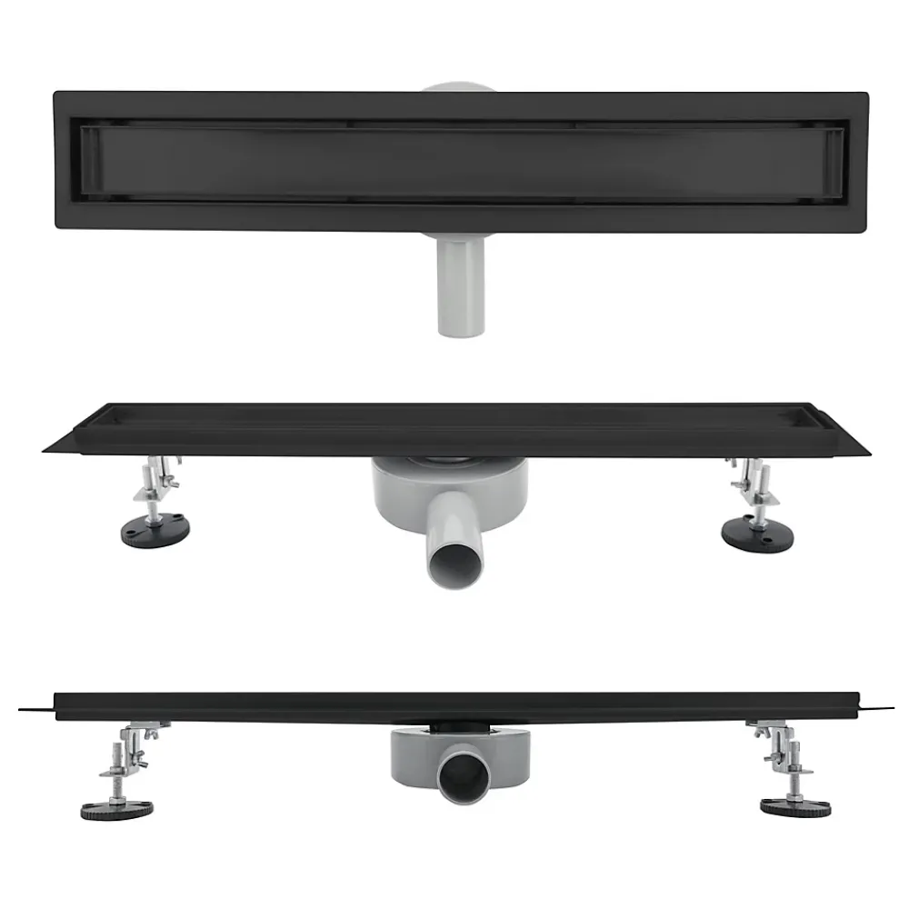 Saniverre Evacuation De Douche-Caniveau de douche 2en1 VINY L.80 cm, réversible à carreler ou inox noir + siphon 360, drainage 36l/min -