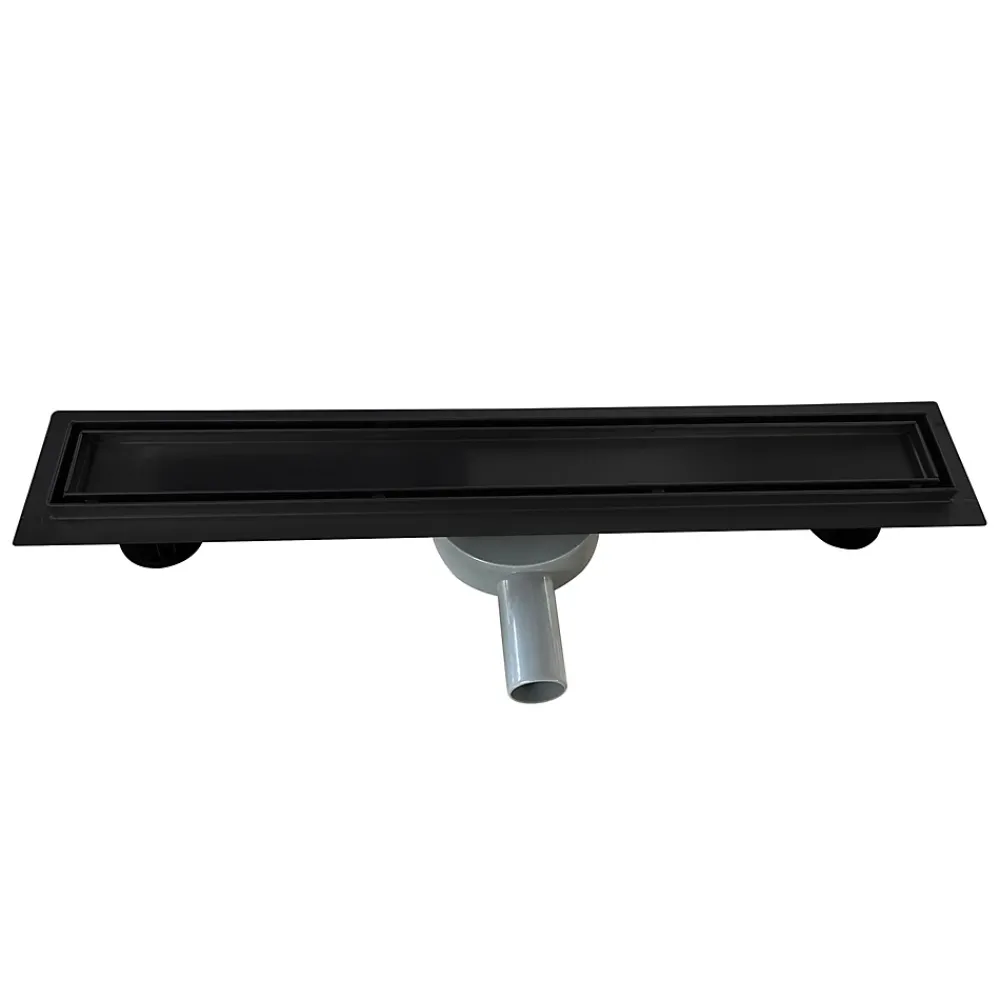 Saniverre Evacuation De Douche-Caniveau de douche 2en1 VINY L.80 cm, réversible à carreler ou inox noir + siphon 360, drainage 36l/min -