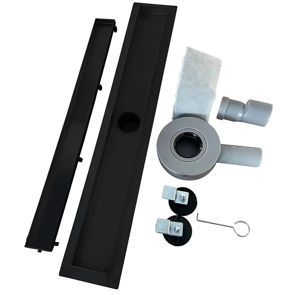 Saniverre Evacuation De Douche-Caniveau de douche 2en1 VINY L.80 cm, réversible à carreler ou inox noir + siphon 360, drainage 36l/min -