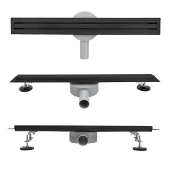 Saniverre Caniveau de douche italienne étroit noir SAMY L.50 cm siphon 360, drainage 36l/min, hauteur réglable