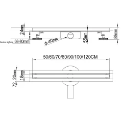 Saniverre Caniveau de douche italienne étroit noir SAMY L.50 cm siphon 360, drainage 36l/min, hauteur réglable