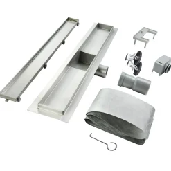 Saniverre Caniveau de douche Italienne 2en1 CELO L.110 cm à encastrer réversible à carreler ou inox -