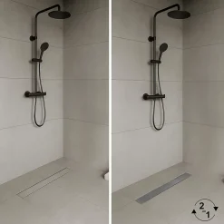 Saniverre Caniveau de douche Italienne 2en1 CELO L.110 cm à encastrer réversible à carreler ou inox -