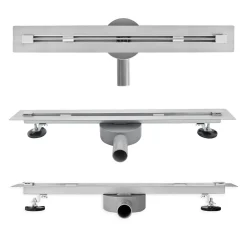 Saniverre Caniveau de douche italienne slim DEKI L.80 cm acier inoxydable avec siphon 360, drainage performant