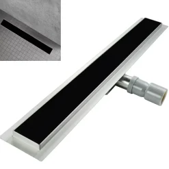 Saniverre Evacuation De Douche-Caniveau de douche KODY L.70 cm verre noir et inox, siphon anti-odeurs, drainage performant -