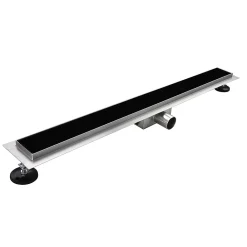 Saniverre Evacuation De Douche-Caniveau de douche KODY L.70 cm verre noir et inox, siphon anti-odeurs, drainage performant -