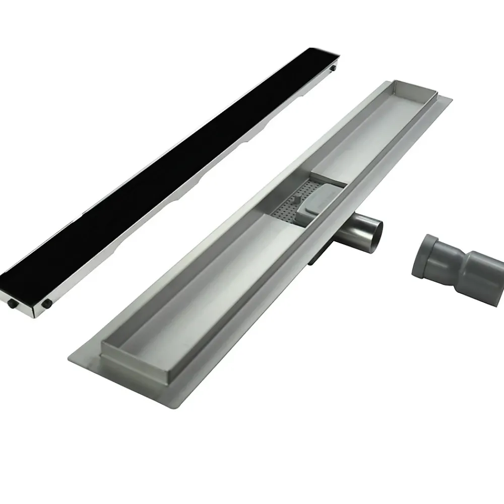 Saniverre Evacuation De Douche-Caniveau de douche KODY L.70 cm verre noir et inox, siphon anti-odeurs, drainage performant -