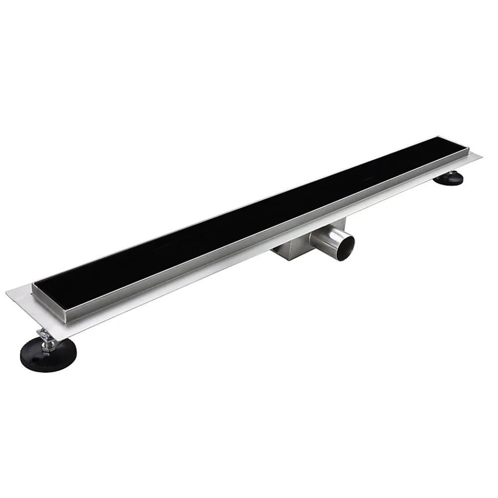 Saniverre Evacuation De Douche-Caniveau de douche KODY L.70 cm verre noir et inox, siphon anti-odeurs, drainage performant -