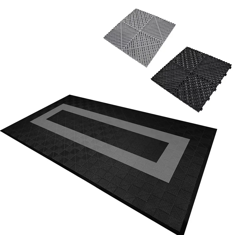 MonsterShop Patin, Feutre Et Embout-Carrelage de Sol Ventilé Pour Garage Avec Bordure (90 x Noir & 30 Gris)