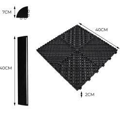 MonsterShop Patin, Feutre Et Embout-Carrelage de Sol Ventilé Pour Garage Avec Bordure (90 x Noir & 30 Gris)