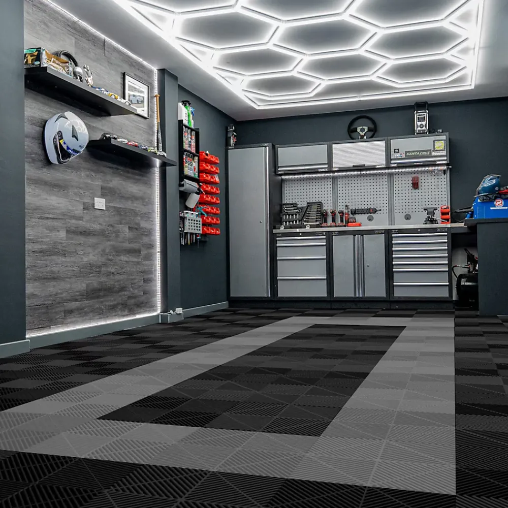 MonsterShop Patin, Feutre Et Embout-Carrelage de Sol Ventilé Pour Garage Avec Bordure (90 x Noir & 30 Gris)