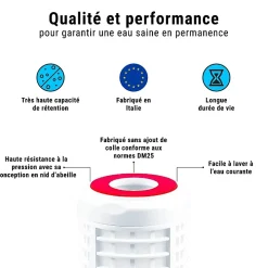 Sinea Filtre Anti Calcaire-Cartouche filtrante lavable 9''3/4 en polyamide filtre à eau sous évier - 250 µm