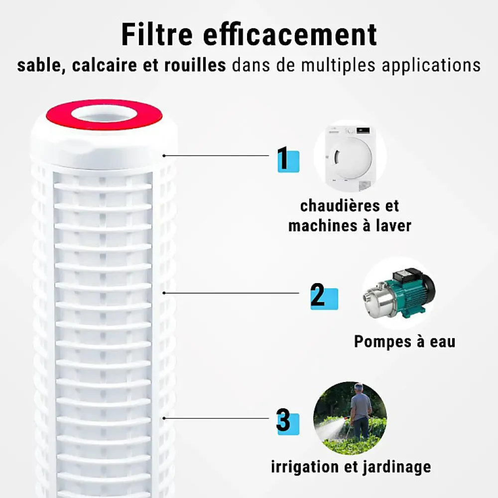 Sinea Filtre Anti Calcaire-Cartouche filtrante lavable 9''3/4 en polyamide filtre à eau sous évier - 250 µm