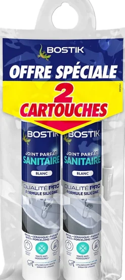 Bostik 2 cartouches de Joint Parfait sanitaire blanc 280 ml