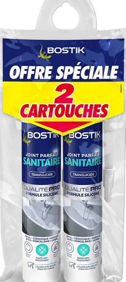 Bostik 2 cartouches de Joint Parfait sanitaire transparent 280 ml