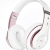 Vendos85 Casque Bluetooth sans Fil 40 Heures avec Microphone HD Intégré rose blanc