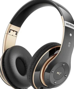 Vendos85 Casque Bluetooth sans Fil 40 Heures avec Microphone HD Intégré or noir
