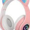 Vendos85 Enceinte, Écouteur Et Casque-Casque Bluetooth sans Fil Pliable d'oreille de Chat avec Micro intégré rose blanc
