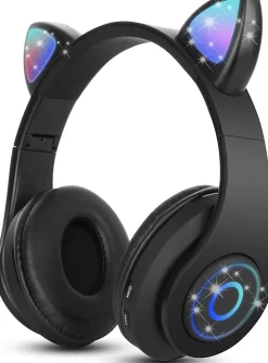 Vendos85 Casque Bluetooth sans Fil Pliable d'oreille de Chat avec Micro intégré noir
