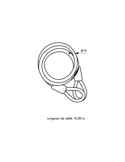 Thirard Câble antivol Twisty, vélo, abris de jardin, diamètre 8, 12.00m, acier gaine PVC -