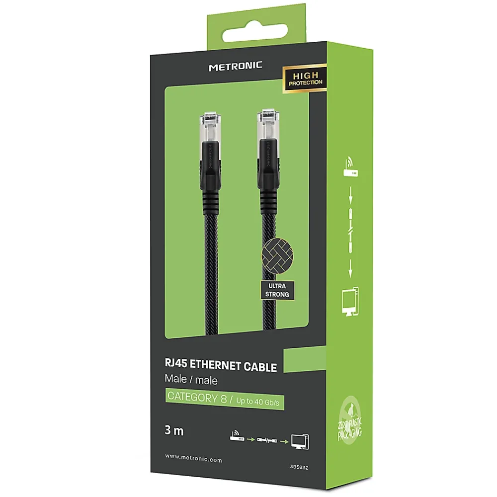 Metronic Câble Et Connectique Réseau-Câble Ethernet RJ45 CAT 8 mâle/mâle tressé - S/FTP 3 m - 395631