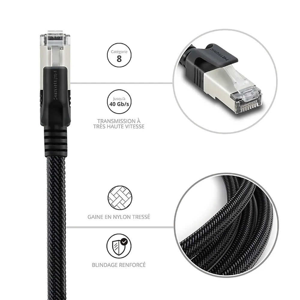 Metronic Câble Et Connectique Réseau-Câble Ethernet RJ45 CAT 8 mâle/mâle tressé - S/FTP 3 m - 395631