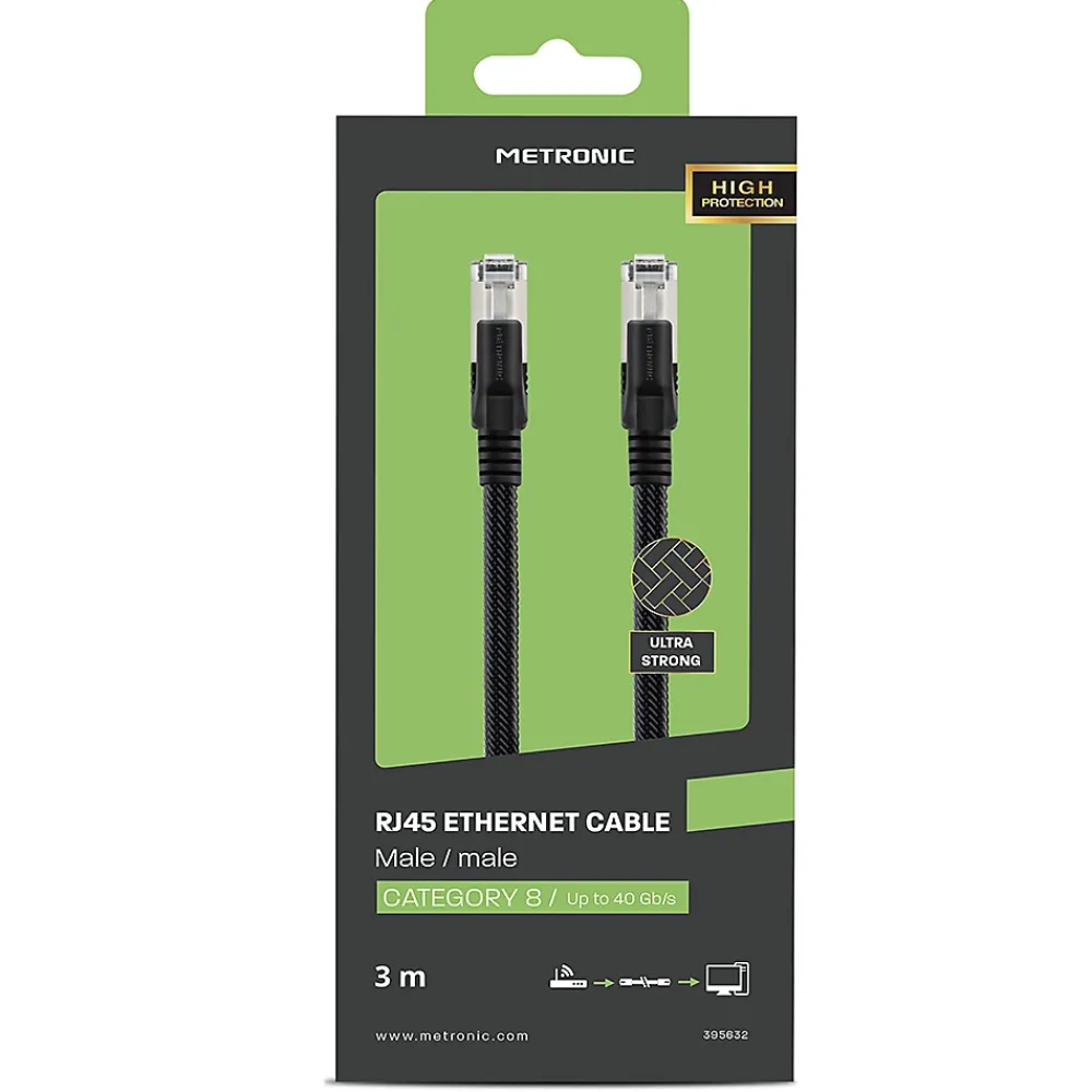 Metronic Câble Et Connectique Réseau-Câble Ethernet RJ45 CAT 8 mâle/mâle tressé - S/FTP 3 m - 395631