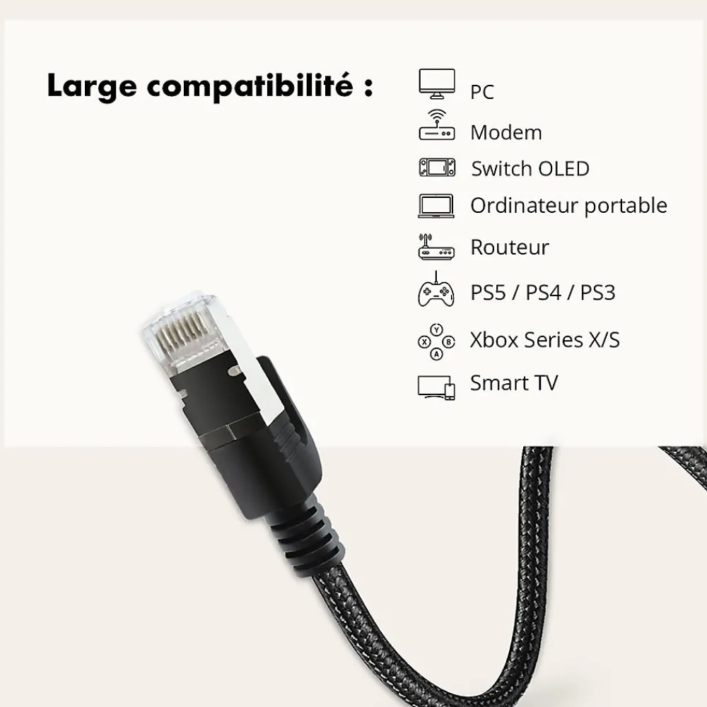 Metronic Câble Et Connectique Réseau-Câble Ethernet RJ45 CAT 8 mâle/mâle tressé - S/FTP 3 m - 395631