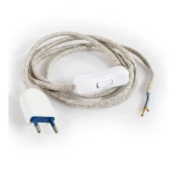 Lnd Câble Électrique Plat Couleur Lin Beige ClairPrémonté avec Fiche et InterrupteurPrêt à Installer
