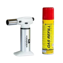 Kemper Chalumeau de cuisine à gaz Toutes positions 360 degrés + Cartouche de gaz 160ml Allumage piézo Flamme réglable