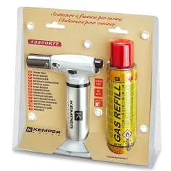 Kemper Chalumeau de cuisine à gaz Toutes positions 360 degrés + Cartouche de gaz 160ml Allumage piézo Flamme réglable