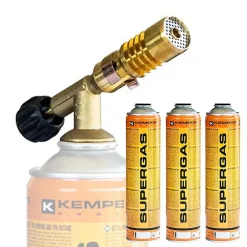 Kemper Chalumeau de soudure à gaz Flamme + 3 Cartouches de gaz 330gr