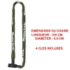 Master Lock Chaîne antivol en acier avec revêtement nylon 1 m x Ø 8 mm - Serrure à clé (4 clés)