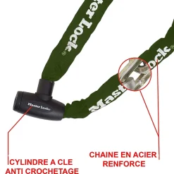 Master Lock Chaîne antivol en acier avec revêtement nylon 1 m x Ø 8 mm - Serrure à clé (4 clés)