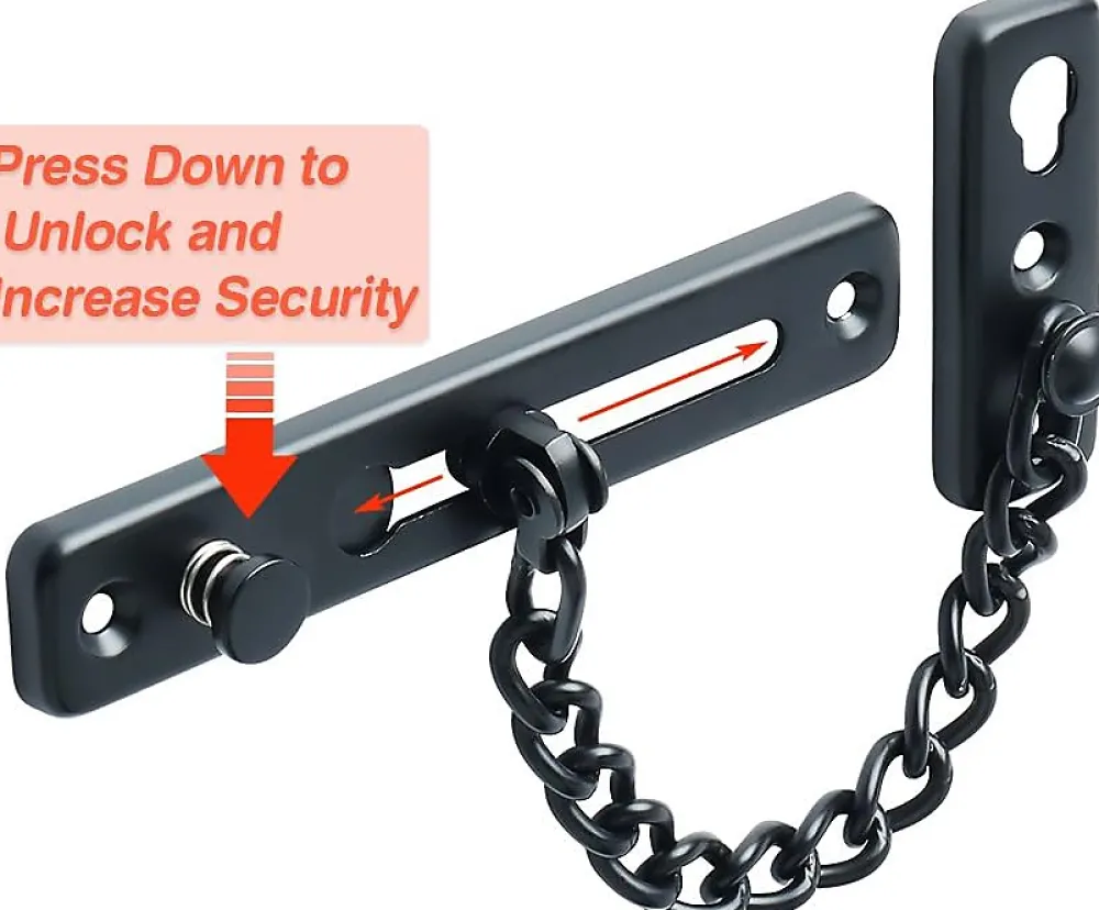 Deko Loquet, Targette Et Moraillon De Porte-Chaîne de sécurité pour porte étroite, butée de porte à ressort, antivol, avec vis, acier inoxydable, finition noir mat