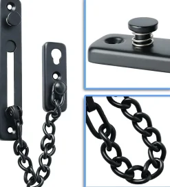 Deko Loquet, Targette Et Moraillon De Porte-Chaîne de sécurité pour porte étroite, butée de porte à ressort, antivol, avec vis, acier inoxydable, finition noir mat