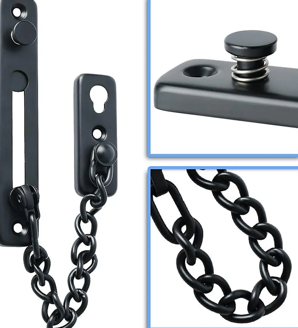 Deko Loquet, Targette Et Moraillon De Porte-Chaîne de sécurité pour porte étroite, butée de porte à ressort, antivol, avec vis, acier inoxydable, finition noir mat
